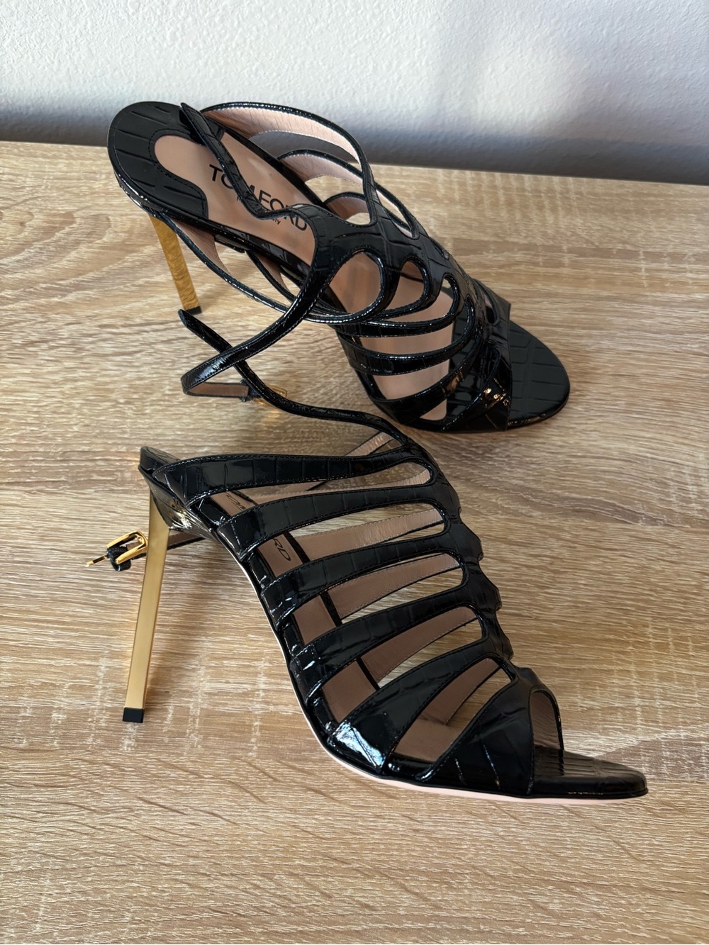 Tom Ford Black Patent Leather Cage Heels with Gold Stiletto - Picture 8 of 8